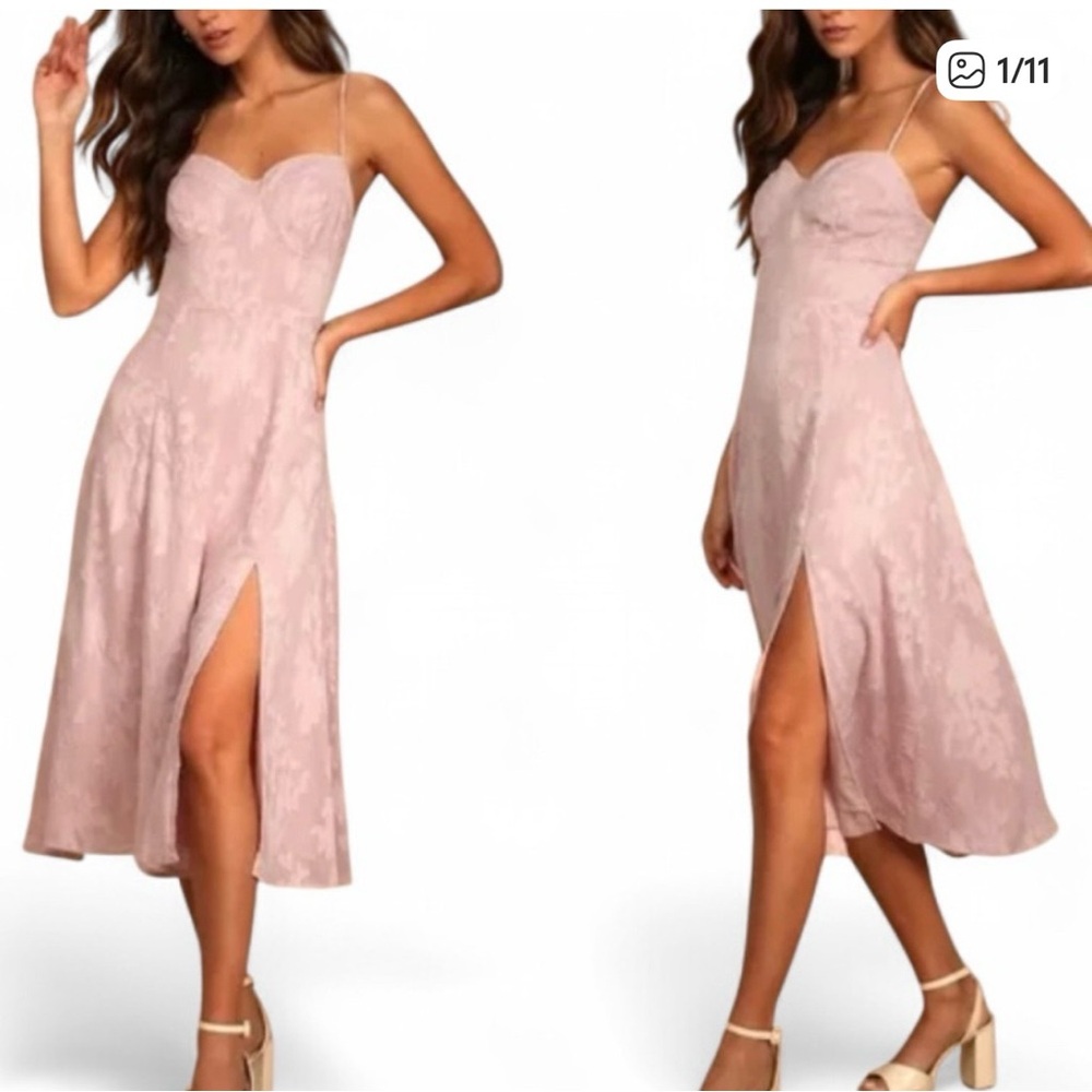 Lulus Loveliest Looks Blush Pink Floral Jacquard Tie Strap Midi Dress XL NWT